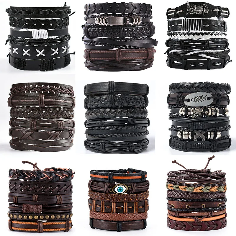 Wholesale Factory Direct Sale New Retro Woven Bracelet Multilevel Leather Waxed Rope Bracelet For Men