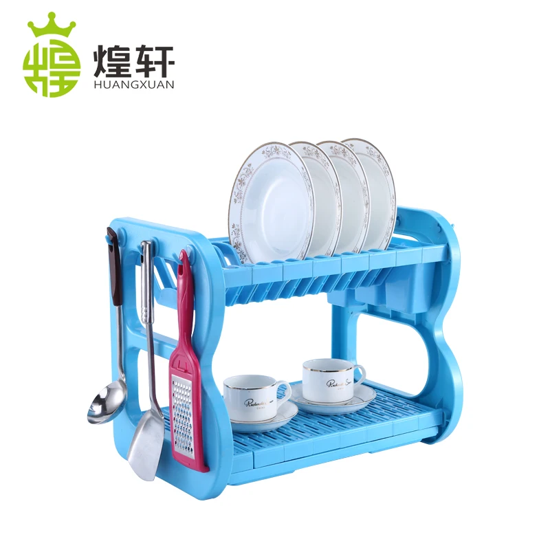 
2 Tier Colorful Plastic Dish Drying Rack Kitchen Dish Drainer Storage Dish Shelf With Drain Rack 