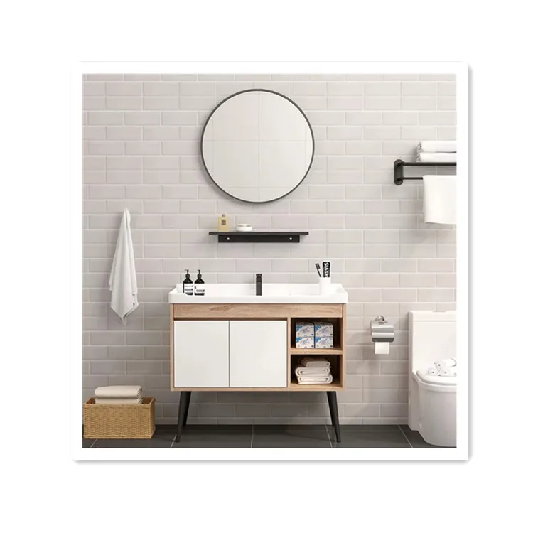 Modern Home Furniture Customized Brown and White Color Bathroom Sink Cabinets Wooden Bathroom Storage Cabinet