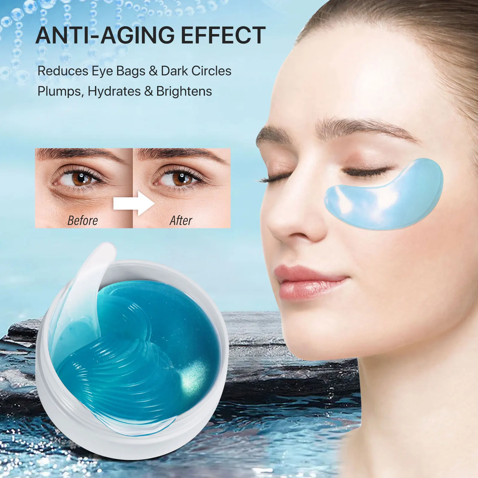 ALIVER 30 Pairs Wrinkles Vitamin C Hyaluronic Acid Collagen  Hydrate Moisturizer Crystal Under Eye Mask