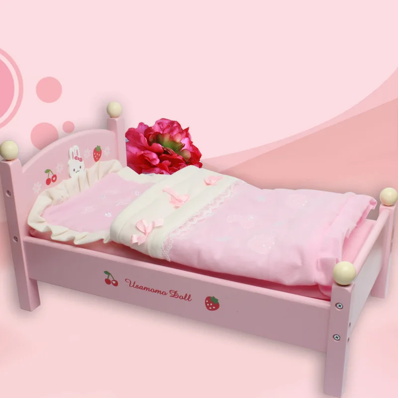 2022 new arrival preschool children wooden pink doll beds girls role-playing games