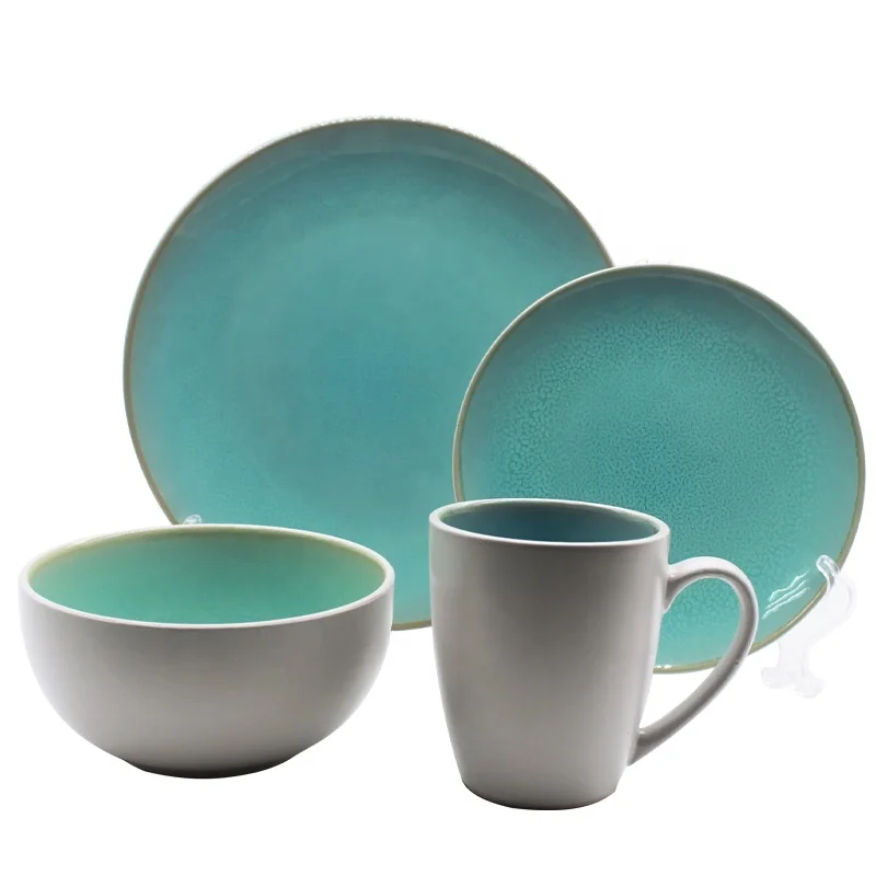 16pcs peacock green place ceramic kitchen dinner plate custom porcelain dinnerware set
