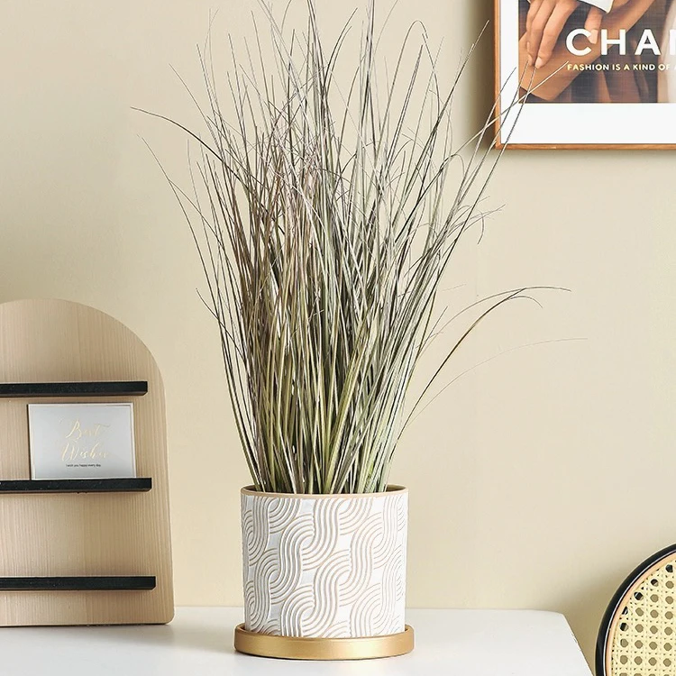 Creative cylinder home balcony decoration bonsai pots indoor decorative terracotta embossed flower pot