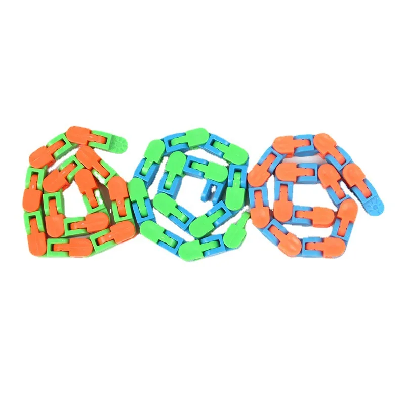 Fidget Sensory Toy Snake Puzzles Deformation Plastic 24 Links Bike Chain Wacky Tracks Snap Fidget Toy For Kids
