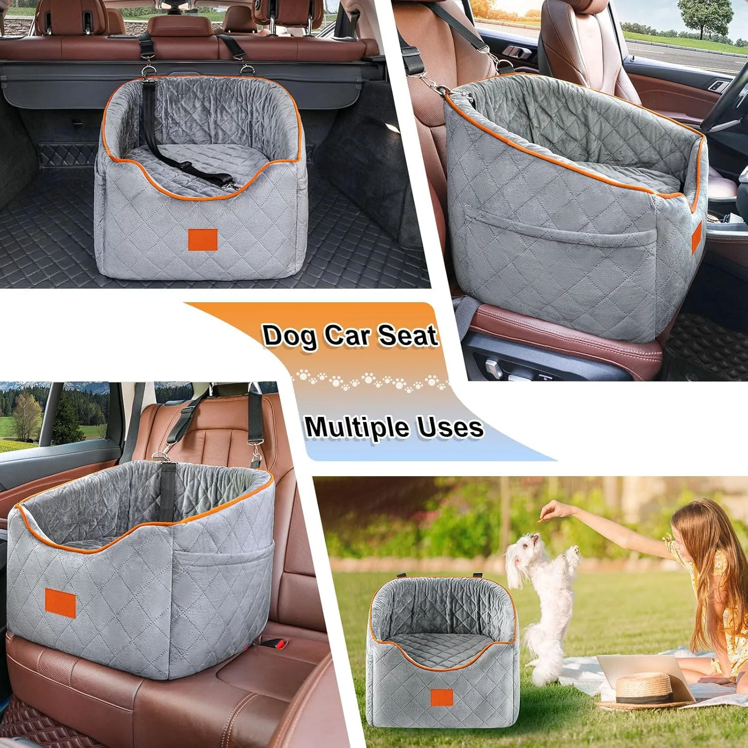Booster Dog Car Seat Luxury Dog Travel Bed Pet Car seat  with Elevated Cushion & safety belt and dog leash inside