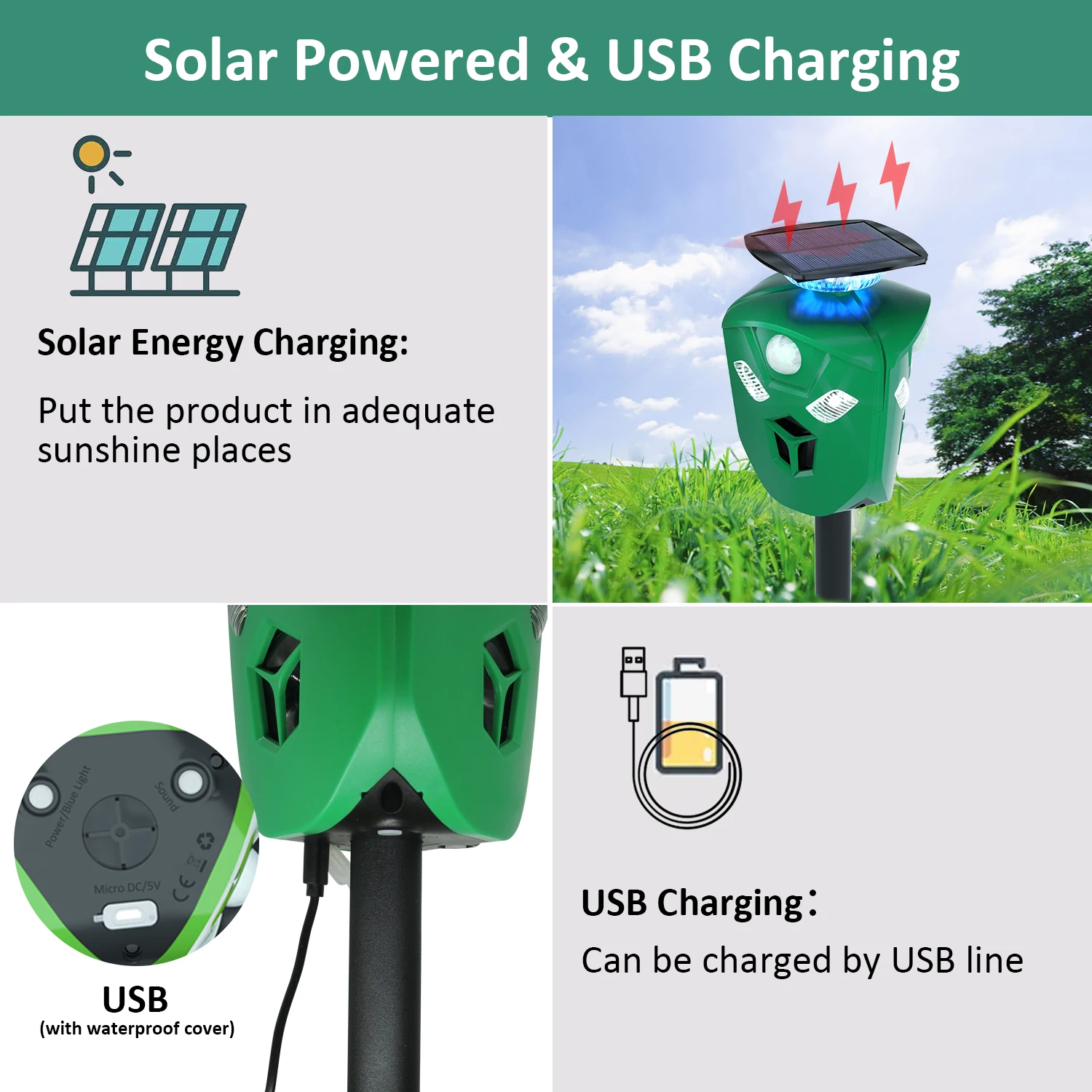 X-PEST Outdoor Solar-Powered Animal Repeller with Infrared Sensor 360 degree for Effective Pest Control Animal Repellent AR16