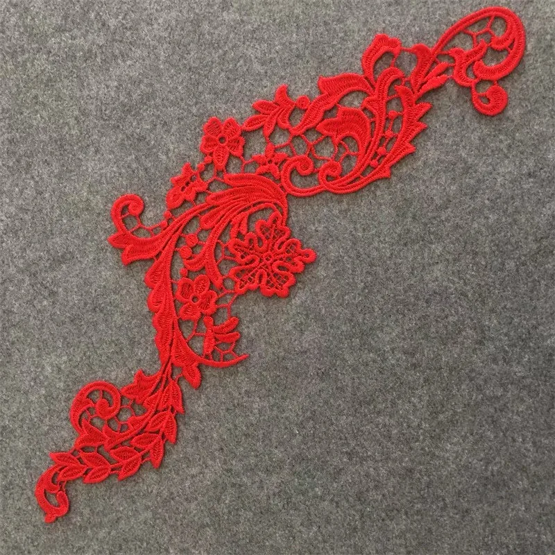 competitive price colourful embroidery floral guipure Lace motif mirror pairs Applique for dancing dress gown garment bag DA108