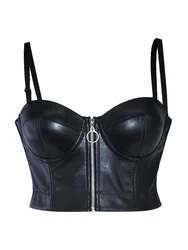Black PU Leather Bras For Women Sexy Push Up Bra Plus Size Gothic Lingerie Underwear Steampunk Bralette Tops Party Clubwear 6XL