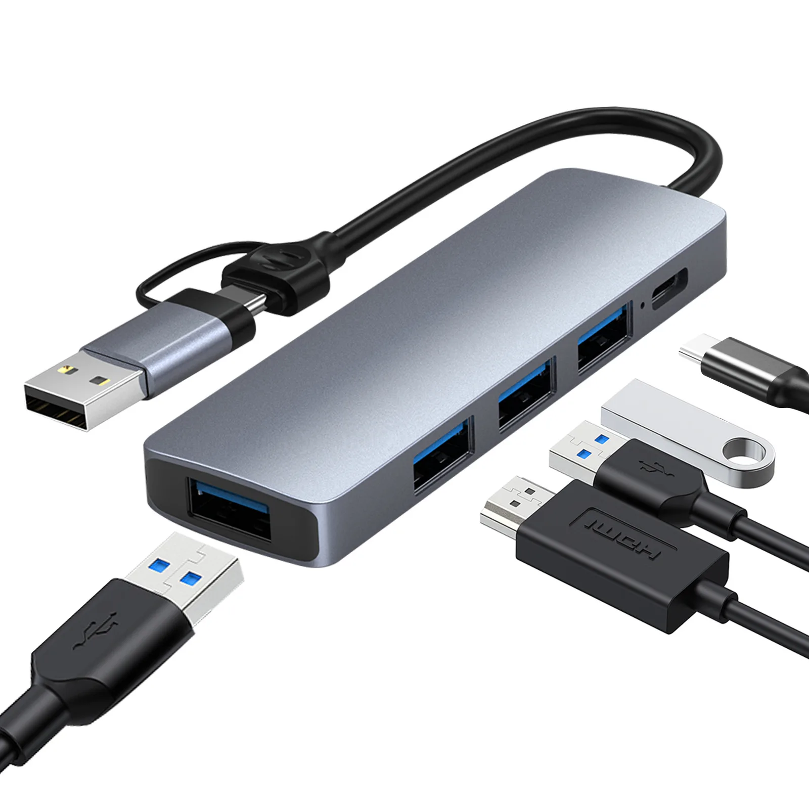 Многофункциональный Usb C концентратор 5-в-1 Тип 60 Вт Pd Type для зарядки