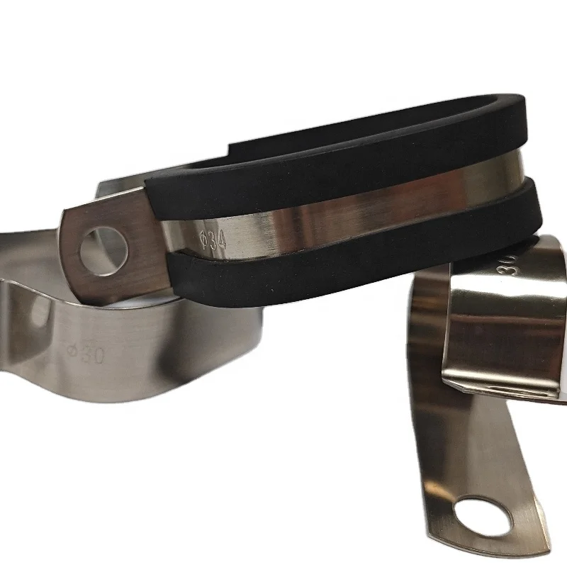 Customized Double P Type Rubber Lined Hose Clamps 304 Stainless Steel P Clamps for 2 Hoses Cables Pipes P Clip Clamp with Rubber