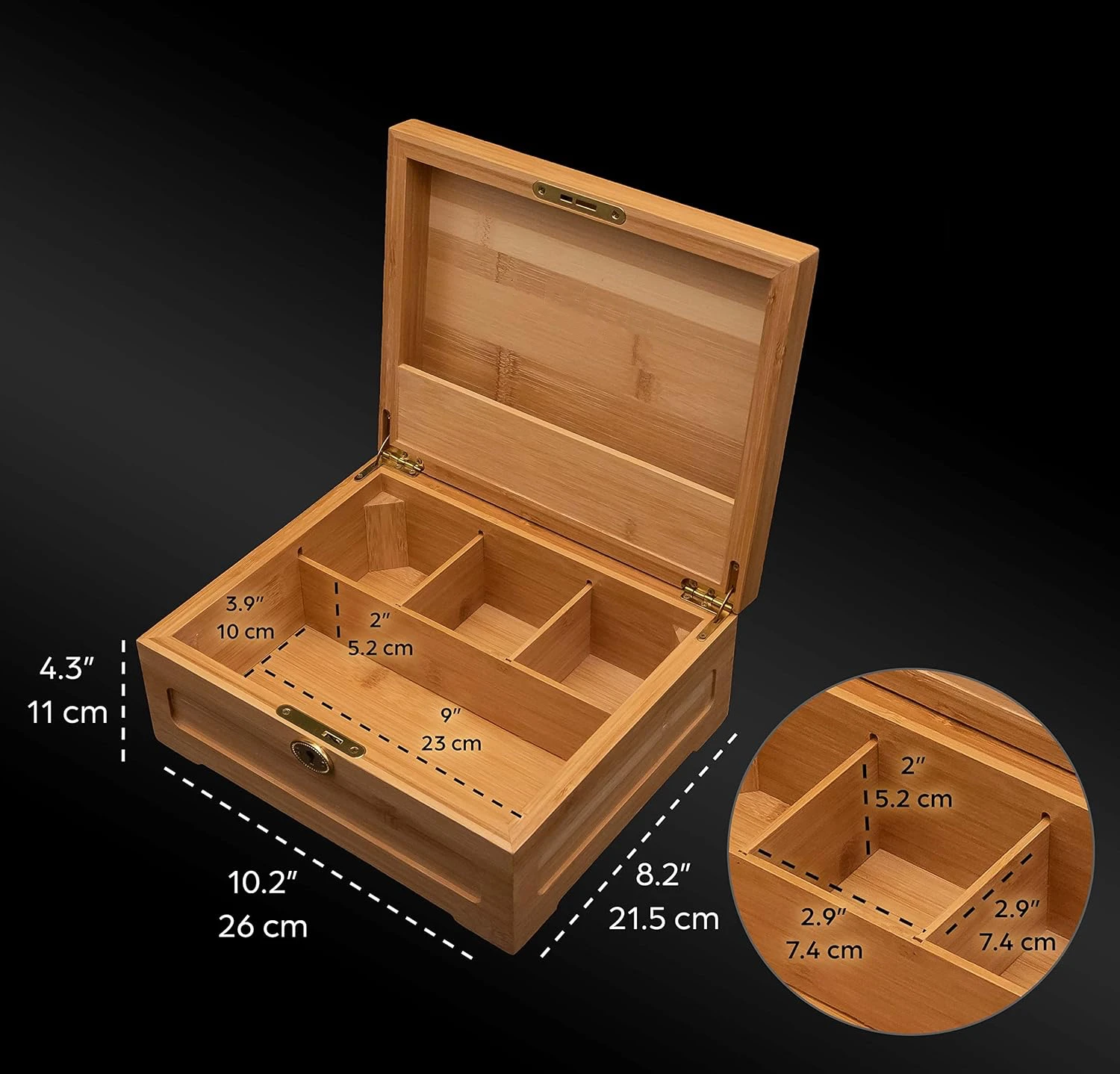 Bamboo Stash Kit, Storage Box, Rolling Tray, Rolling Kit, Rolling Tray Box with Lock, Smell Proof Box, Lock Box