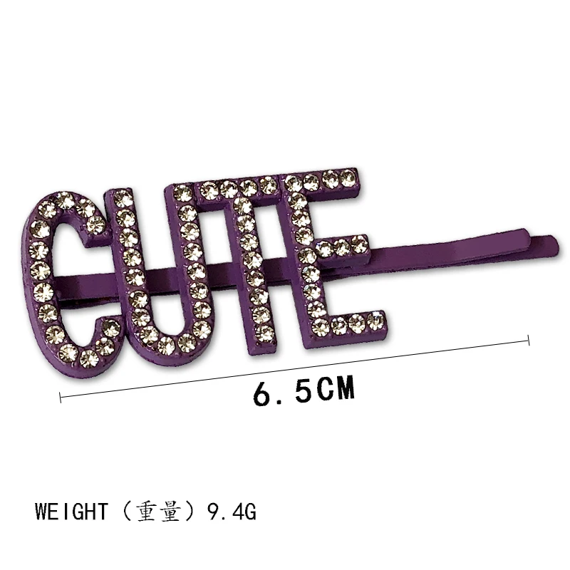 HLH004 Trade Assurance New Design Fashion Letters Studded With Crystal Hairclips Simple Cute Girls Letter Female Hair Pin