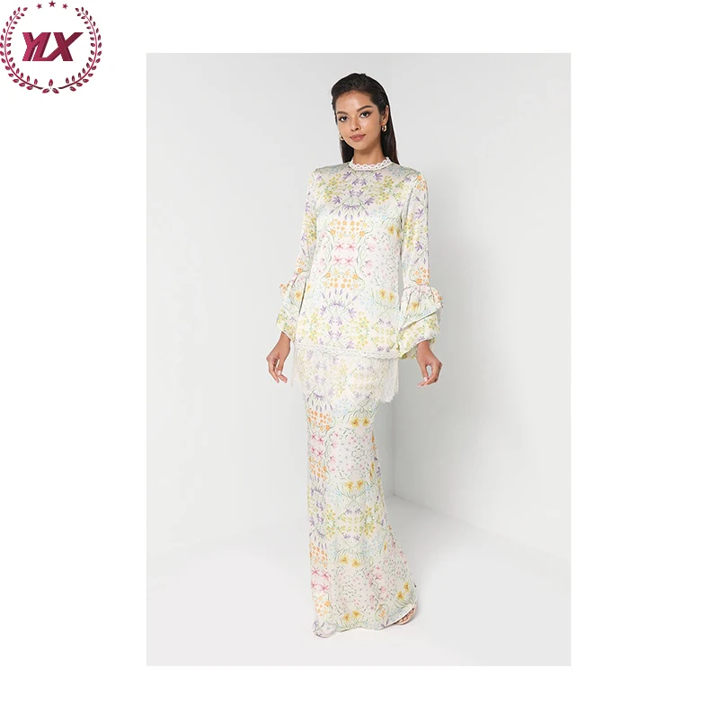 Middle East Popular Malaysia Women Clothing Peplum Round Collar Sleeves Loose Baju Kurung Muslim Long Blouse Muslimah