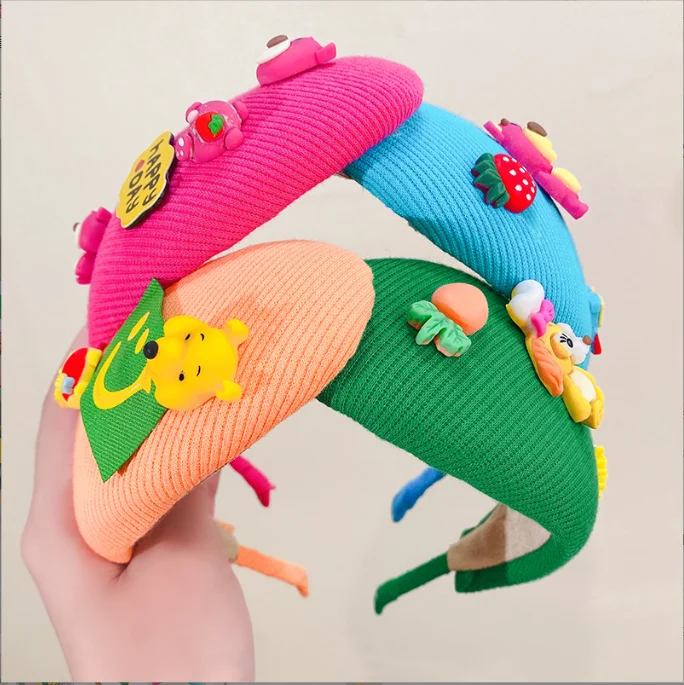 Cartoon double color block hair bands Handmade wide-brimmed hair bands Girls go out to press hair bands