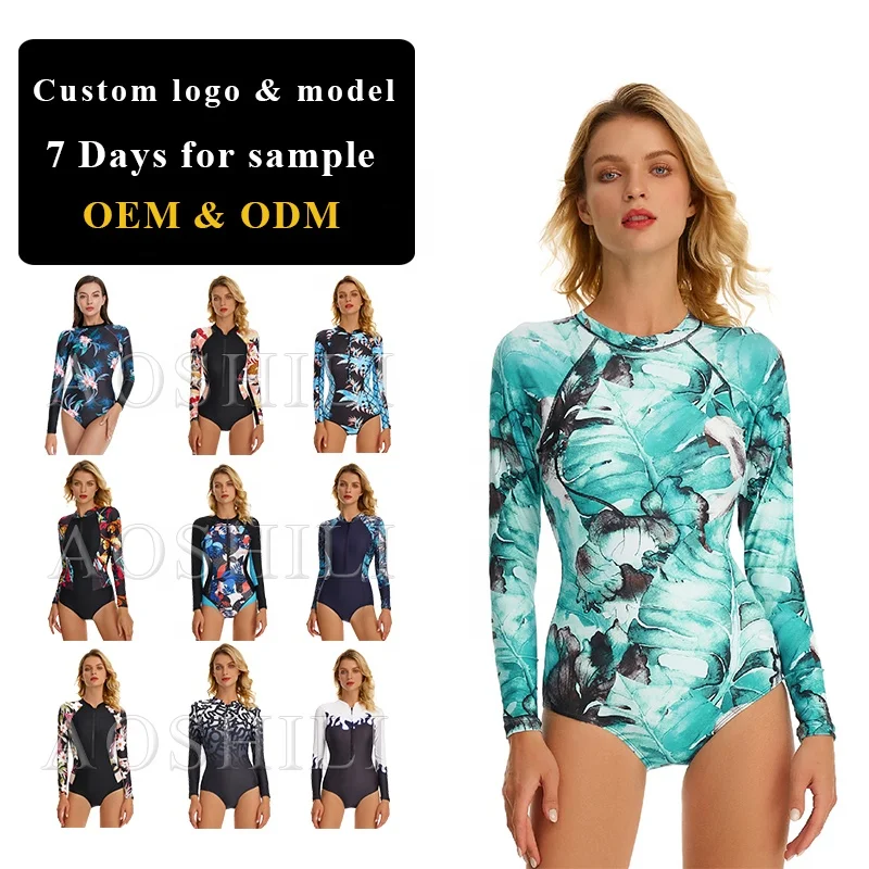 AOSHILI New Style carvico vita Swimsuits For Women 2021 One Piece Long Sleeved Swimwear Floral Print Swimsuit Sexy Bikini
