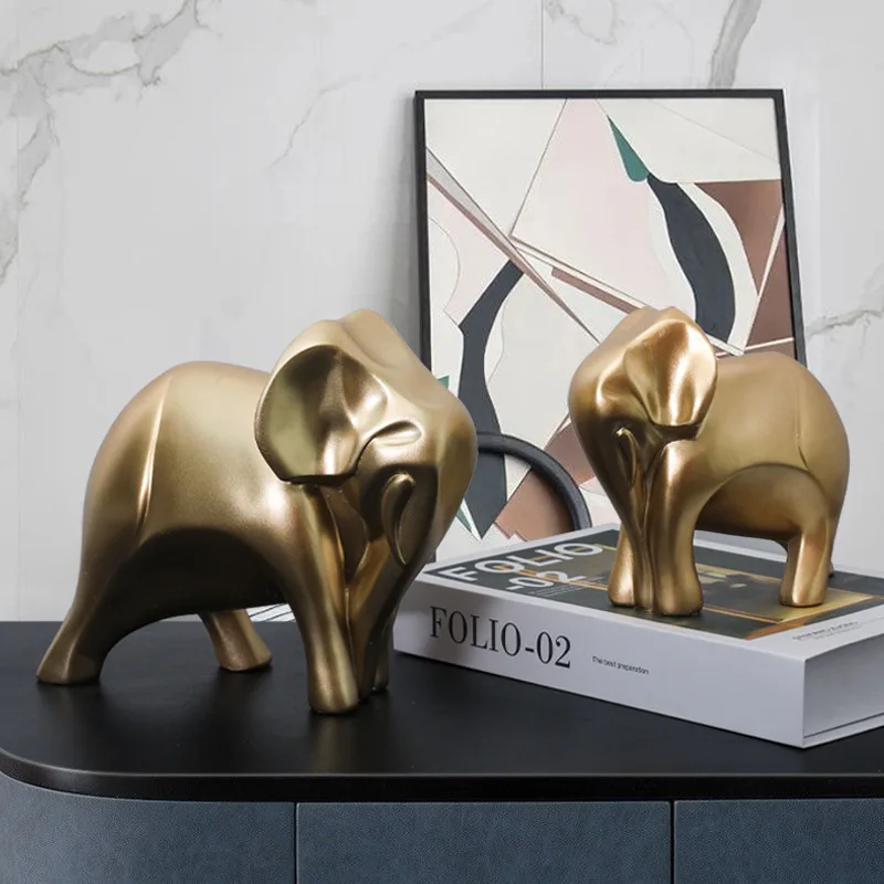 set of 2 elephant figurines animal decorative small modern gold resin elephant statues home decor table desktop office ornament