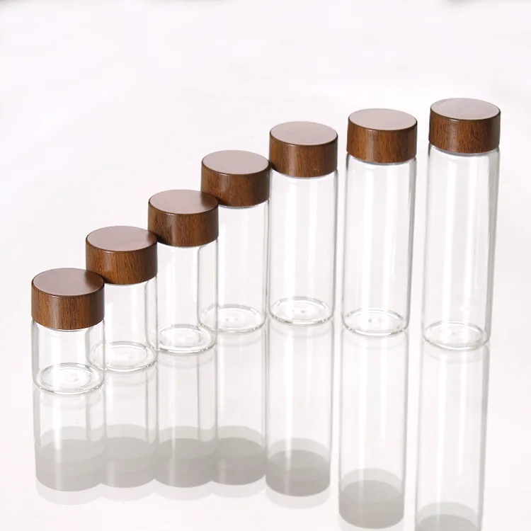 20g mini coffee beans glass test tubes small distributor custom made round clear glass jar with wooden lid for kitchen