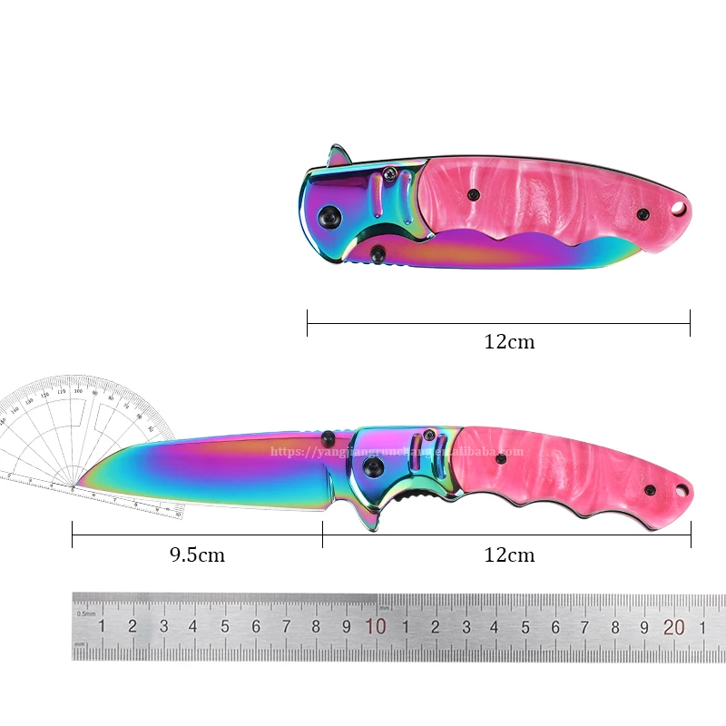 Colored Titanium Coating Stainless Steel Ideal Knives Pocket Folding Knife for EDC Camping Hunting Survival