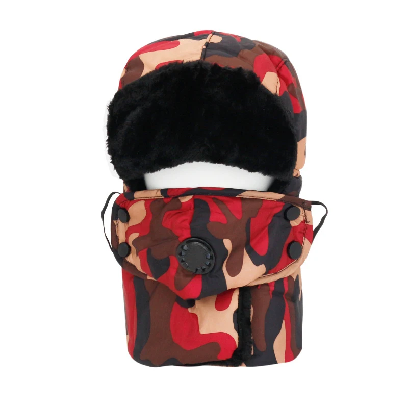 Hot Selling Motorcycle Riding Cagoule Face Lei Feng Hat Camouflage Faux Fur Winter Ski Mask Cold-Proof Trapper Hat Ears Flaps Ca
