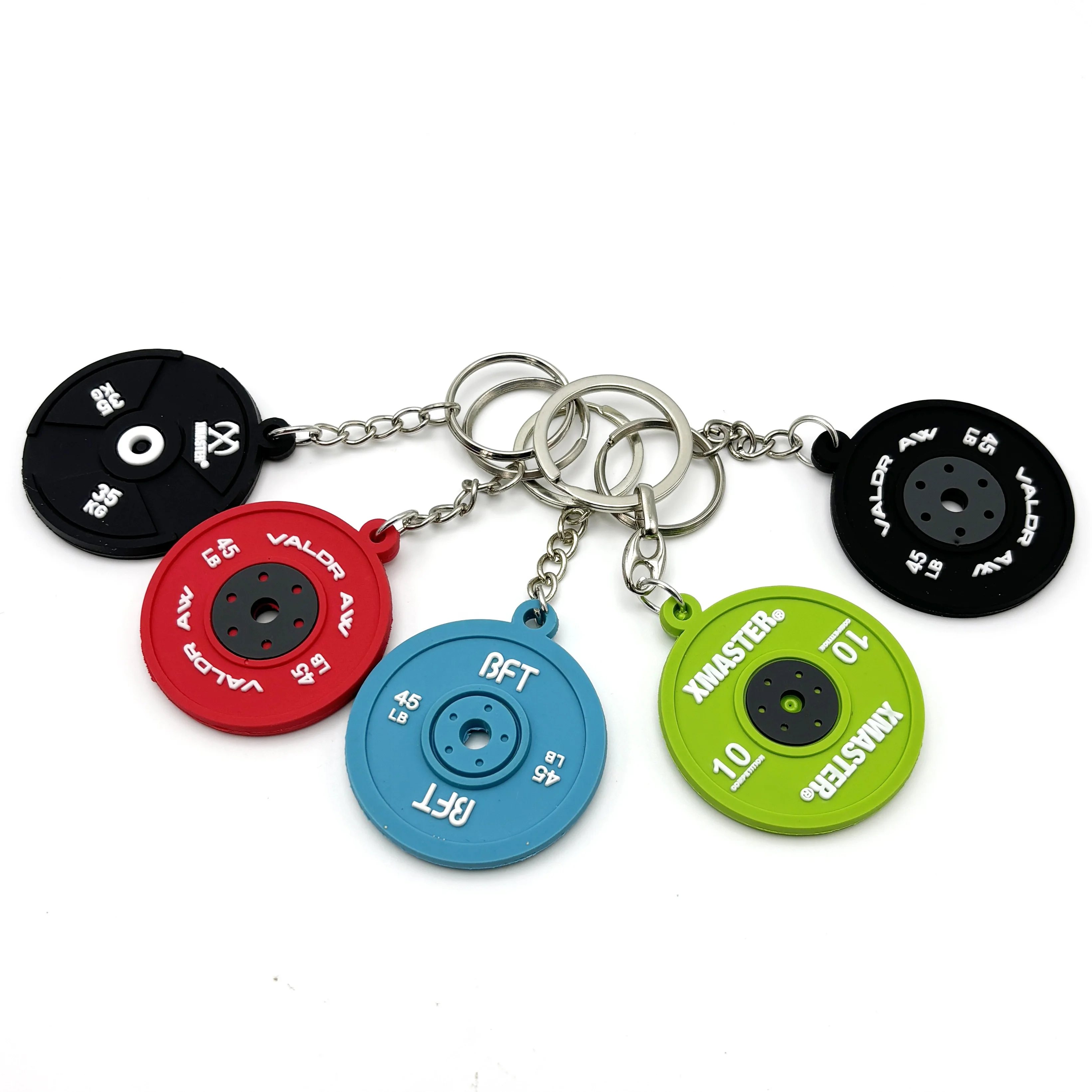 Custom 3D Gym Keychain Double Side PVC Rubber Fitness Dumbbell Keychain Pvc Rubber Keychains Key Ring With Logo