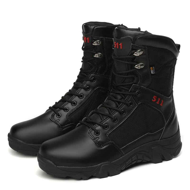 2021KMS Custom Leather Black Combat Military Tactical Water Resistant Non Slip Army Commando Boots Military For Men