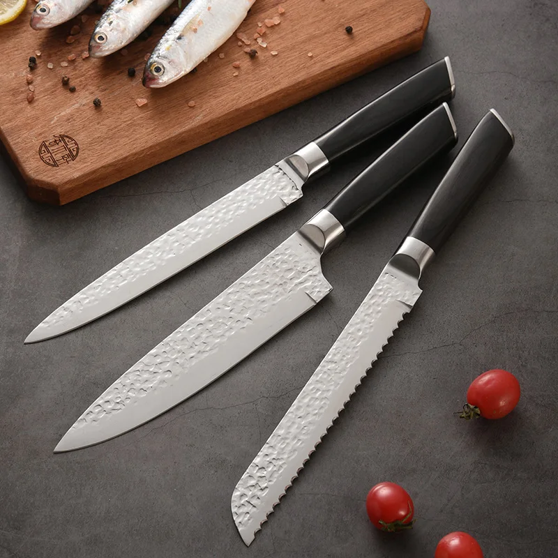 Amazon Hot Selling 3 Pcs Kitchen Knives Kitchen Knife Set With Wooden Handle 30Cr13 High Carbon Steel Knife With Gift Box