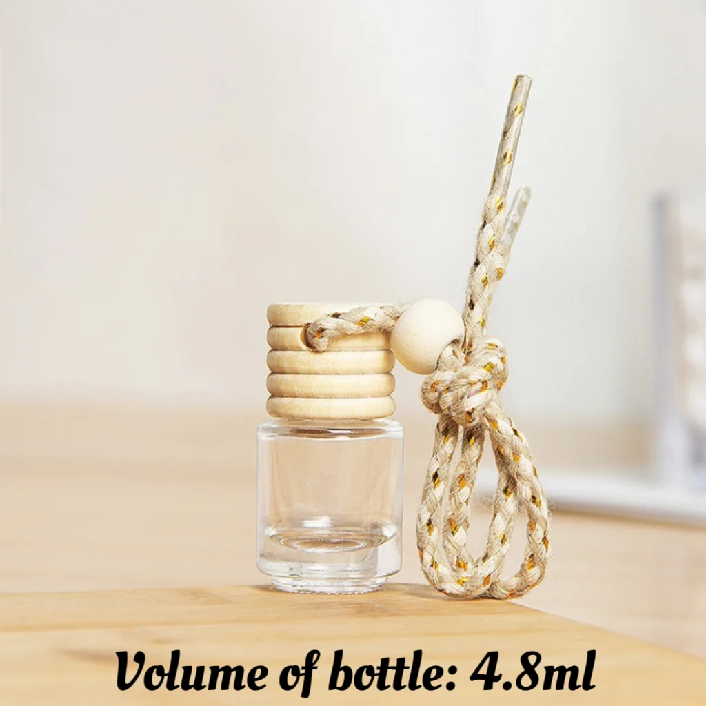 Wholesale round Glass Diffuser Bottle 4ml White Empty Hanging Car Air Freshener with Wooden Lid for Essential Oils