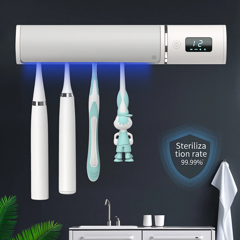 home wall mounted uv bathroom toothbrush holder smart sanitizing toothbrush holder 5000MAH adhesive toothbrush holder