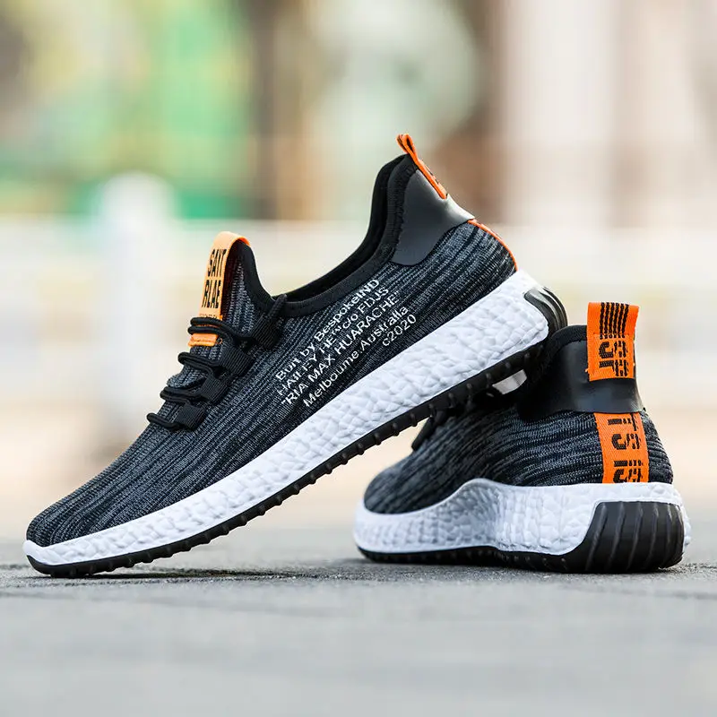  Летняя мужская модная удобная спортивная обувь flyknit мужские кроссовки повседневная для бега на толстой