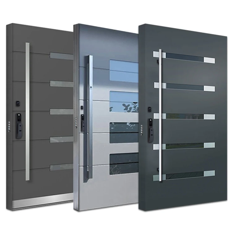 Residential house villa exterior main entrance burglar-proof safety flat stainless steel door with grill design