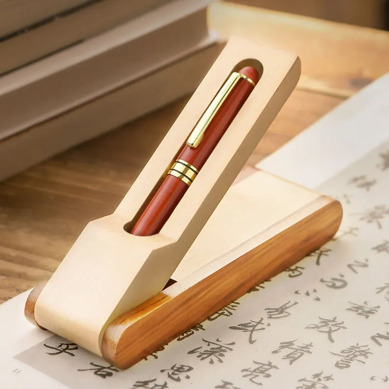 High-End Business Signature Pen with Black Ballpoint Genuine Leather Pen Case Engraved Logo Corporate Gift