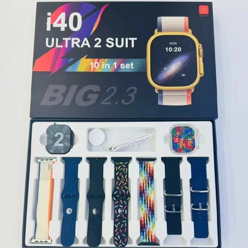 I40 Ultra 2 Suit Big Screen Smart Watch bluetoth Call  with 7 straps+1 smartwatches+ wireless charging Smartwatch