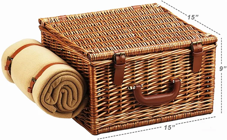 Folding Bamboo Woven Picnic Baskets Individual For Party Different Sizes Wicker Basket Cooler With Waterproof