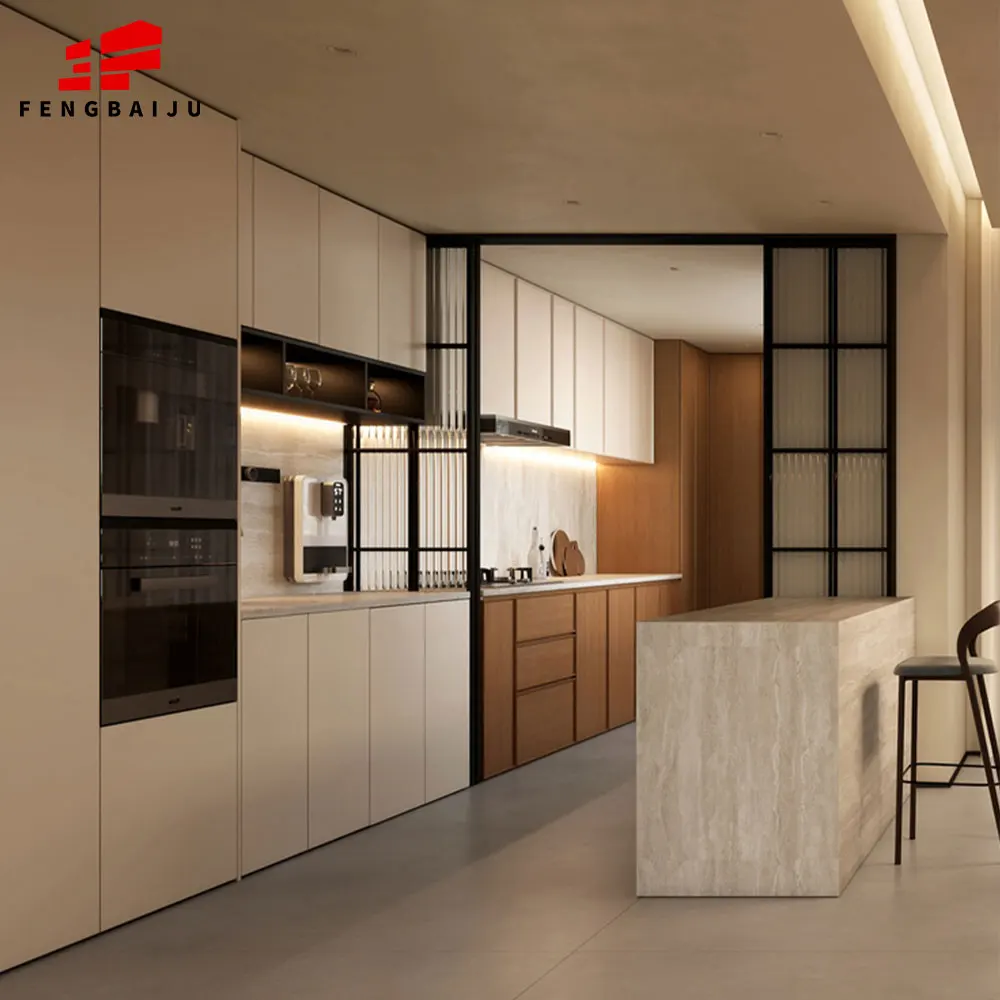 FBJ Modern shaker design kitchen all custom durable cupboard white marble top lacquer finished wooden kitchen cabinets