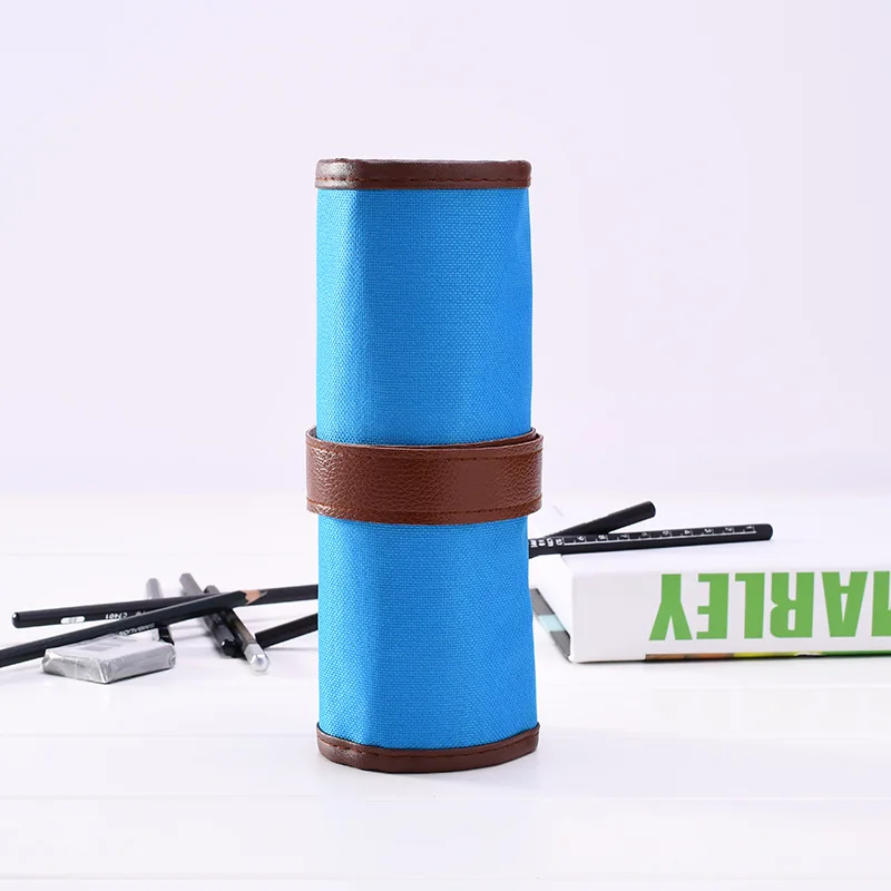 Elegant Leather Canvas Roll Painting Material Storage Bags with A Leather Tie Multi Holes Paintbrush Sketch Writing Case