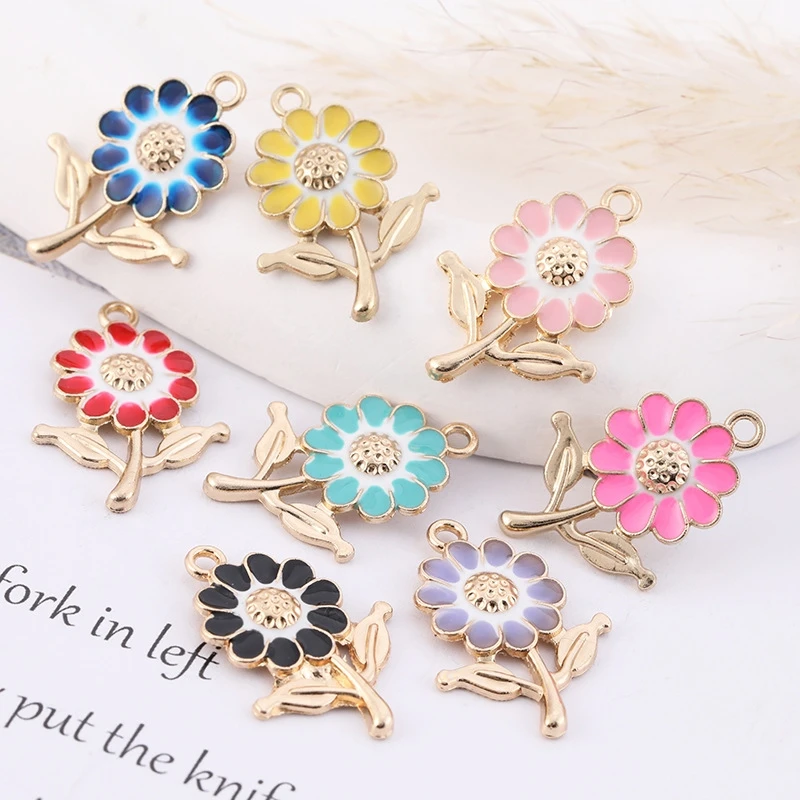 Enamel Alloy Flower Charms Floral Metal Dangle Charms for DIY Earring Bracelet Necklace Key Chain Jewelry Making Crafts