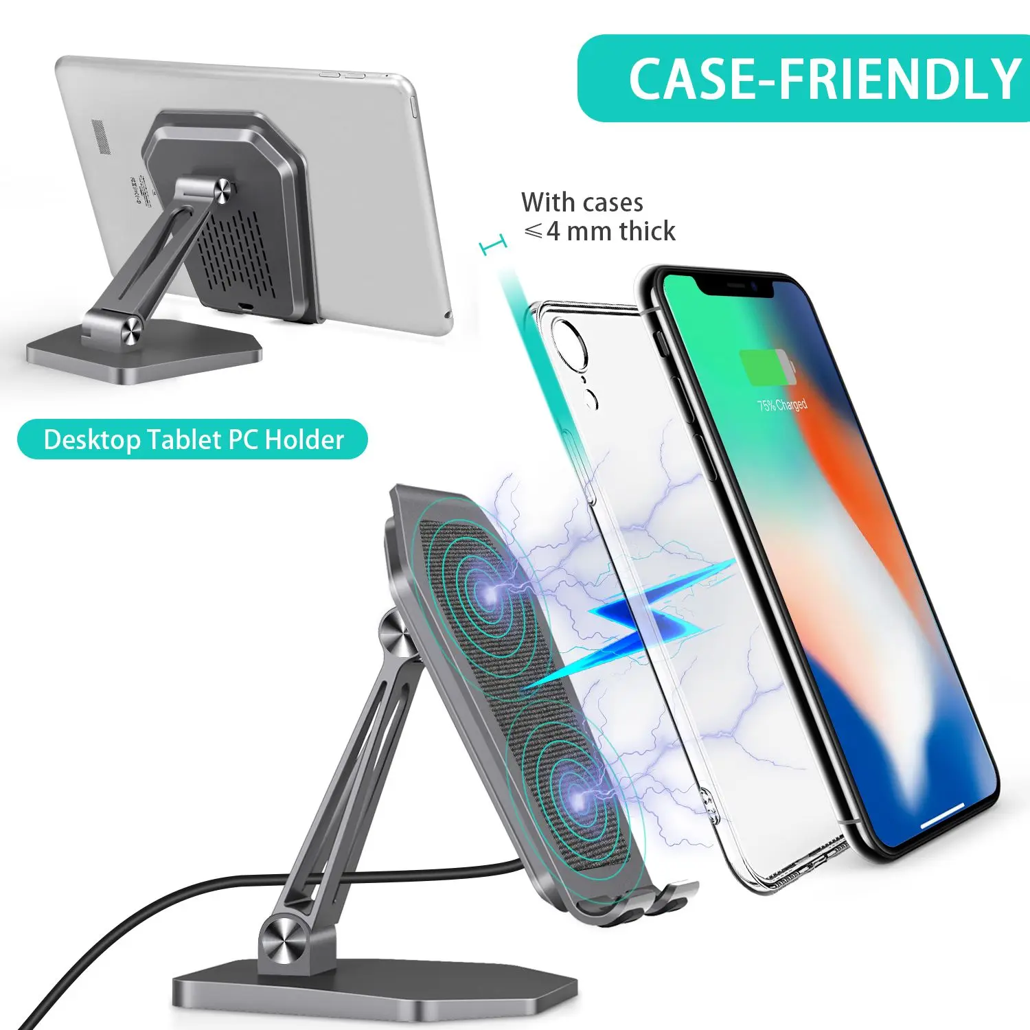 
Drop shipping 15W portable fast charger 180 degree free adjust PD3.0 15W mobile Ipad aluminium holder wireless charger 