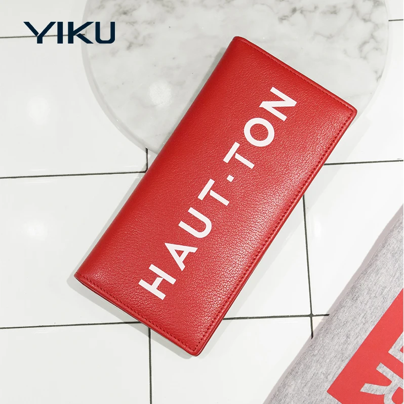 Custom leather Men Women Wallets Purses Fashion  Zipper  Money Coin Holder Female Long Purse Polyester Red RFID