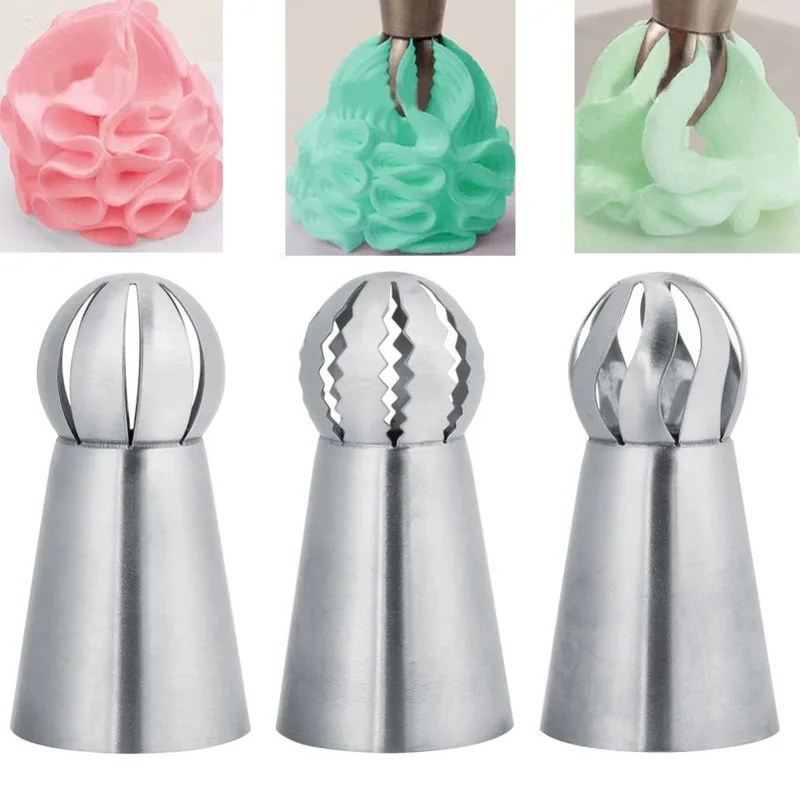 3PCs/Set Cake Icing Nozzles Russian Piping Tips Lace Mold Pastry Cake Decorating Tool Stainless Steel Kitchen Baking Pastry Tool