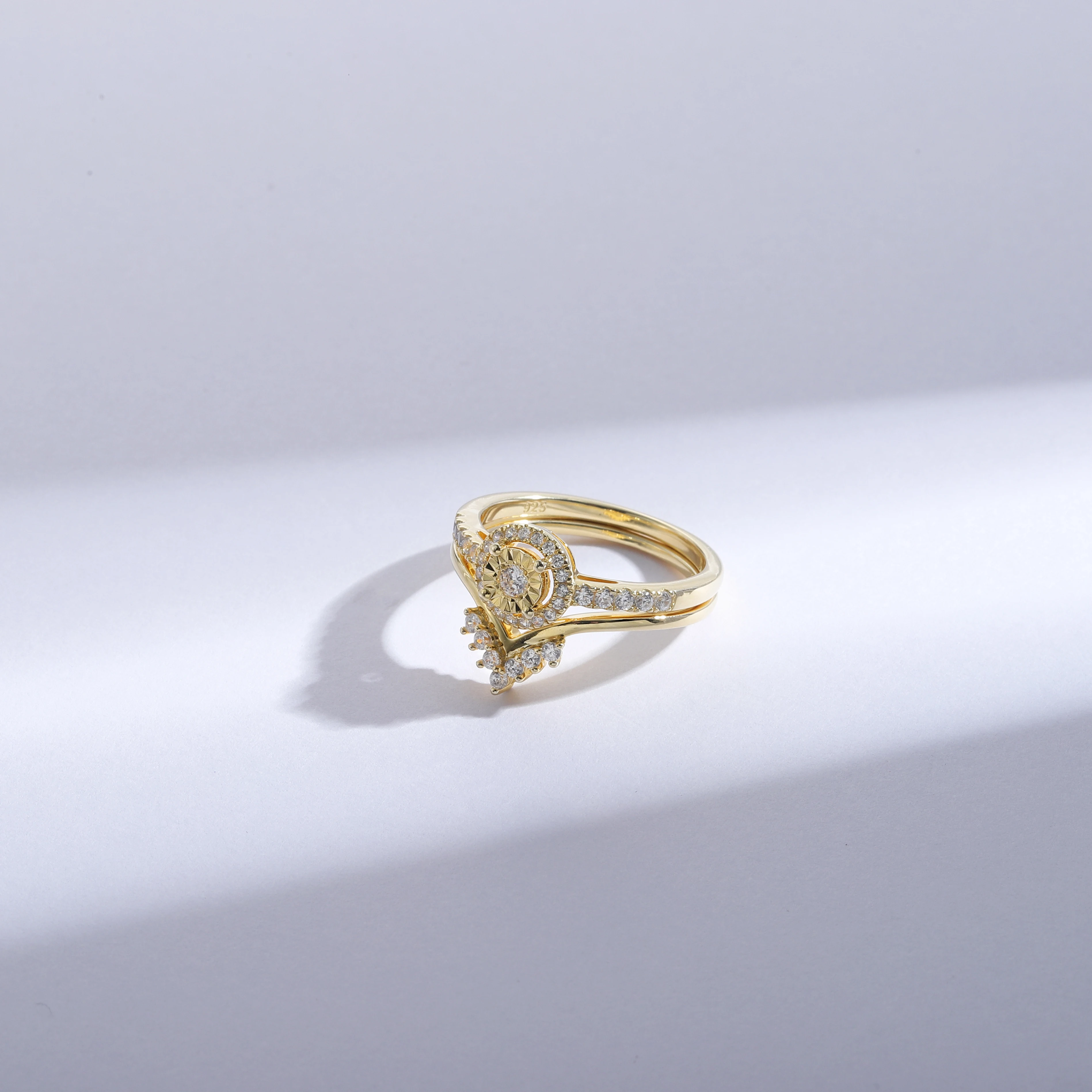 Wholesale 925 Sterling Silver Crown Shape Gold Ring Women Rings Queen Valentine Carved Promise Combination Ring Set Fine Jewelry
