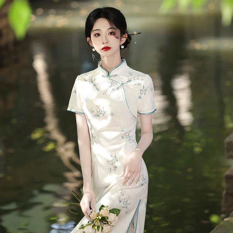 Chinese style elegant cheongsam summer daily gentle Hanfu Chinese Traditional Clothing Dress