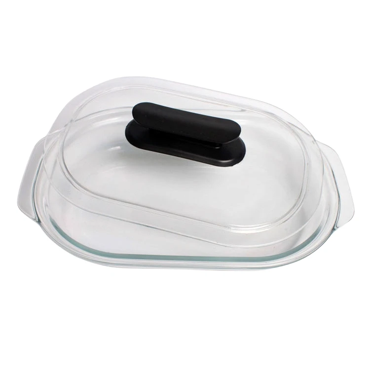 Wholesaler 3.0L Rectangle Tempered Glass Baking Dish Easy Grip Handle Oval Glass Bakeware Glass Casserole Dish with Lid