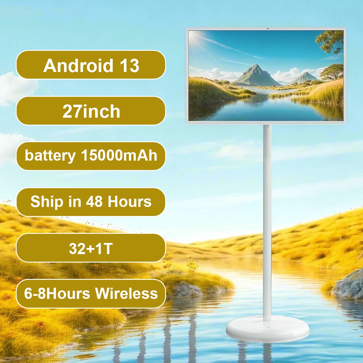 Portable Tablet Tv 27 Inch Touch Display Ips Screen Rotate Usb Wifi Floor Standing Smart Tv For Work Studying Workout Gaming