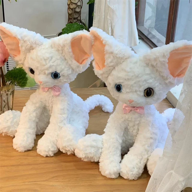 Fluffy Stuffed Farm Animal Devon Rex Black Cat White Kitty Cat Plush Toy Shaped Backrest Cushion Home Decoration Pillow Kid Sofa