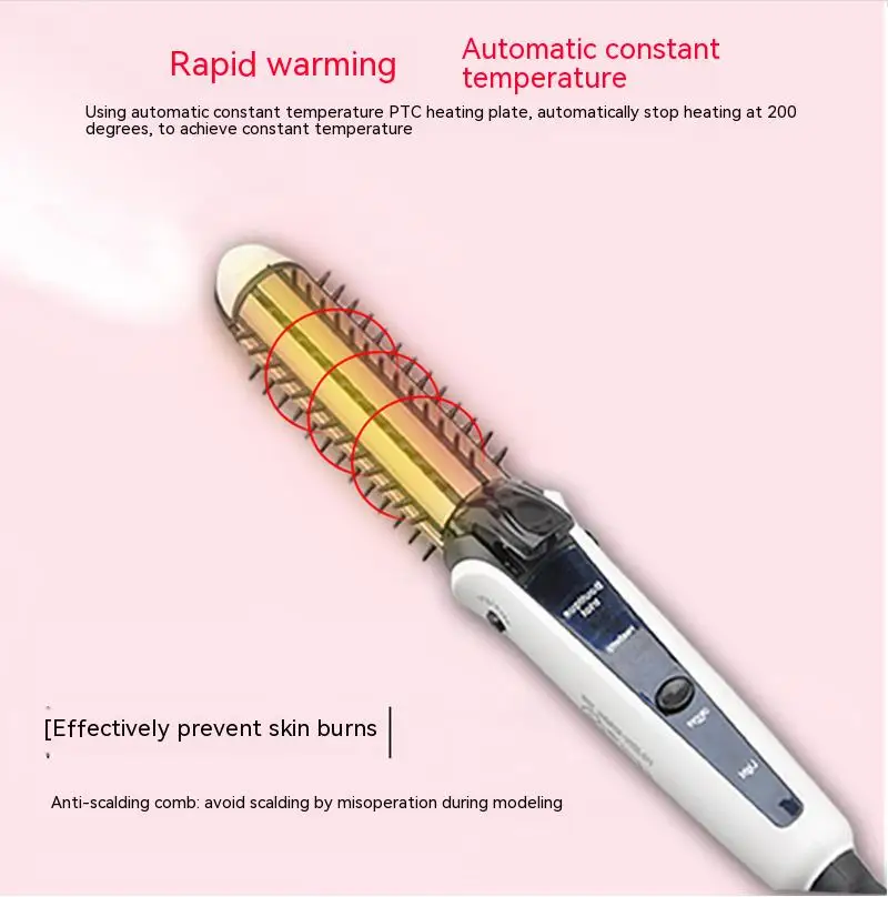 3 1 Tourmaline Hair Styling Tool Electric PTC Heater LED Multi-purpose Hair Curler Straightener Comb for Corn Perm Household Use