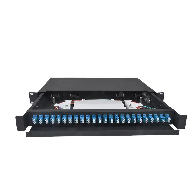 FTTH with SC/FC/ST/LC module adaptors 48 cores management tray ODF Rack Mount Splicing Termination fiber optical patch panel