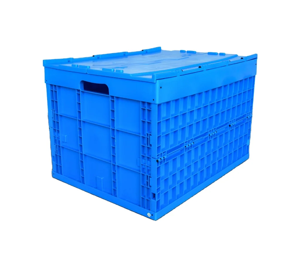 wholesale 760x580x520 mm collapsible solid box type reusable moving totes stacking and folding plastic transport box totes