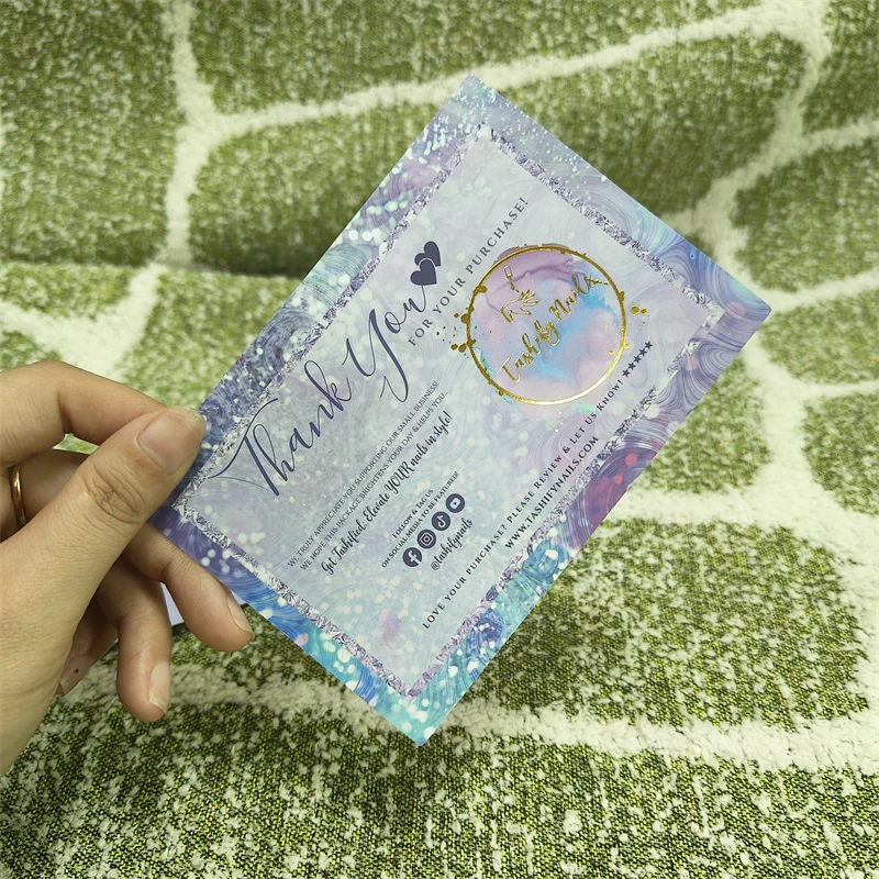 Luxury print thank you card 400g double sided gold foil logo wholesale purchase thank you card shiny