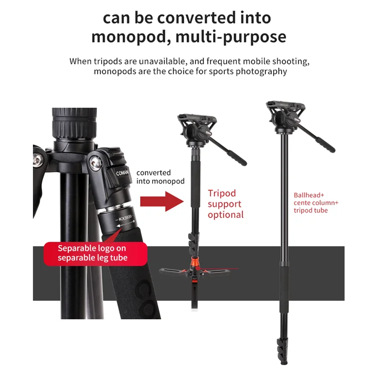 Coman 1.8M favorable KX3939  aluminum Universal  tripod for wholesale factory supply