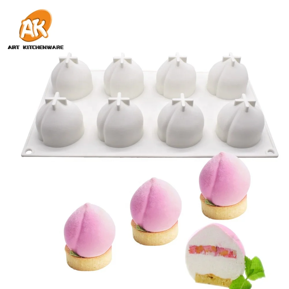 AK 8cavities Peach Shaped Silicone Mousse Cake Molds for Bakery Kitchenware Pastry Baking Tools Chocolate Mold MC-128